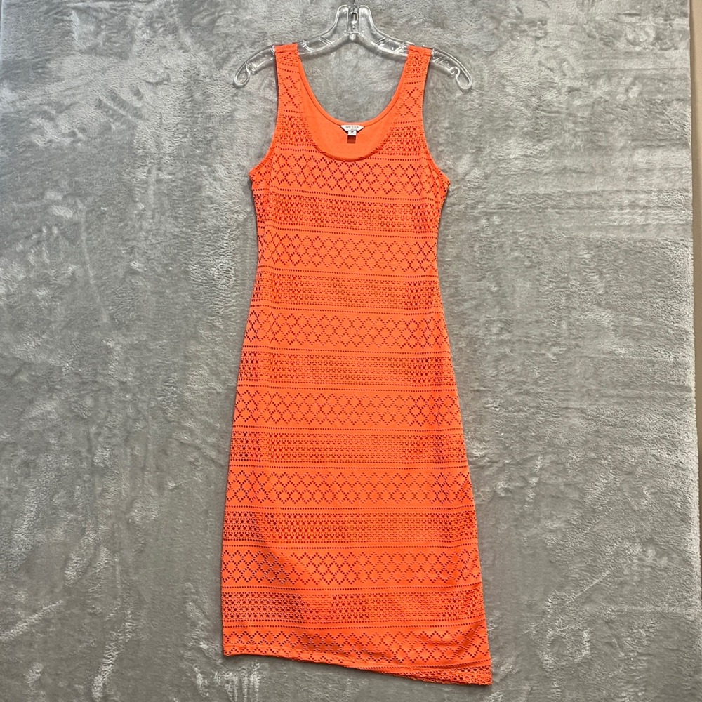 Guess‎ Sheath Dress Womens Small Orange Eyelet Lace Geometric Sleeveless Q62K01